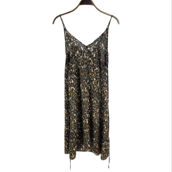 R13 Midi Slip Dress With Back Tie Grey Orange Leopard - Picture 8 of 16